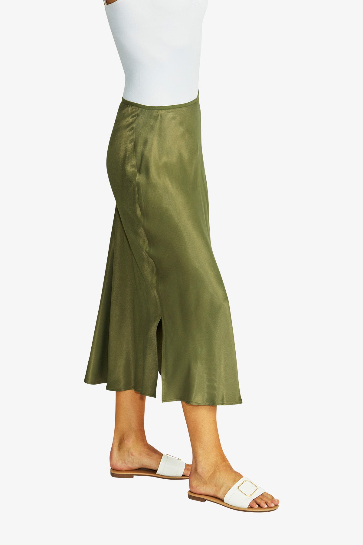 Women's Slinky Skirt in Khaki Green | Helen