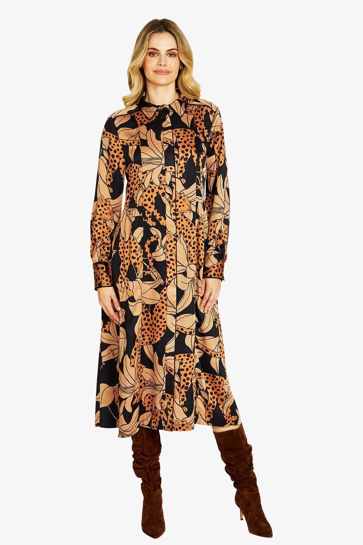 Womens spliced animal midi dress multicolor p605506