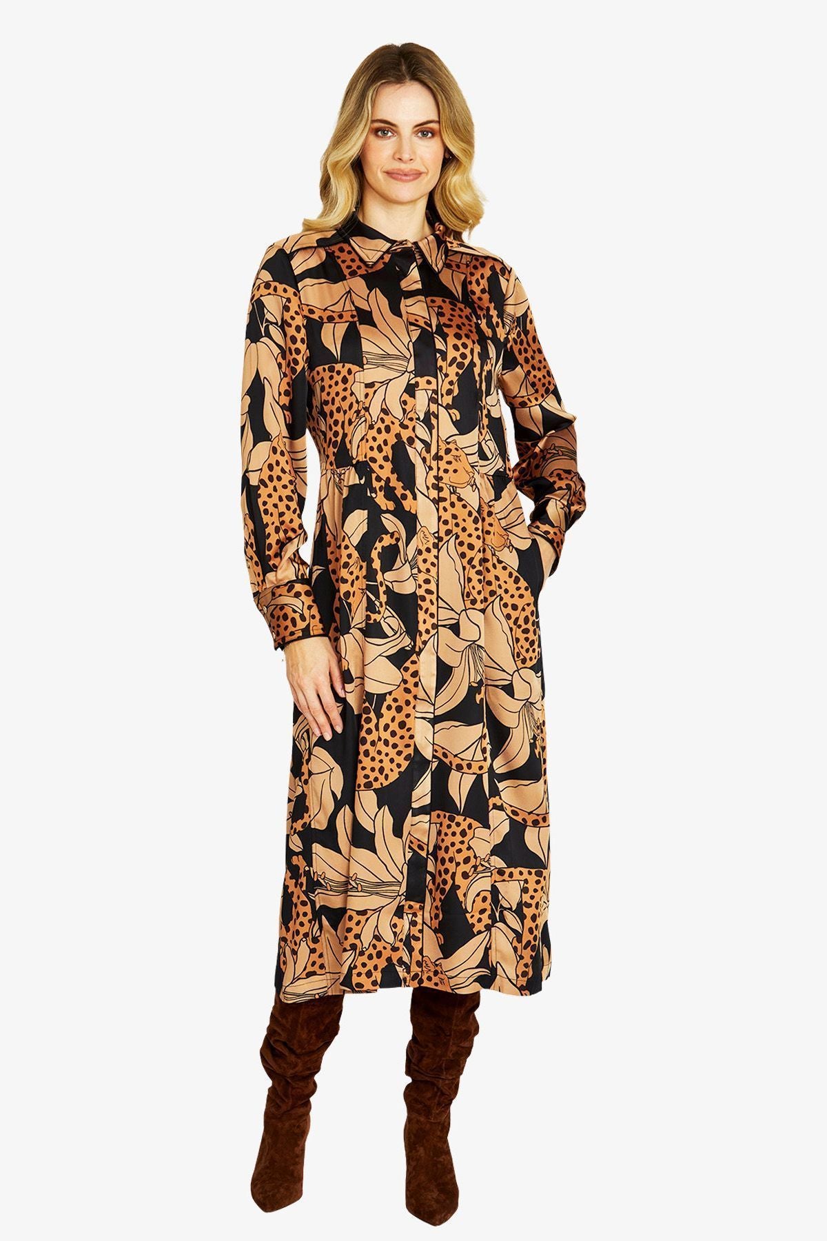 Womens Spliced Animal Midi Dress Multicolor P605506