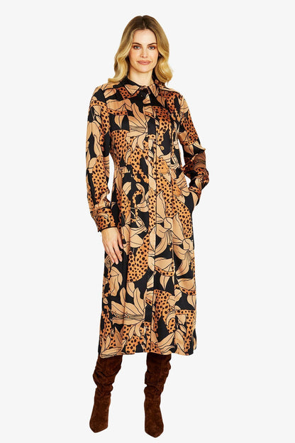 Womens Spliced Animal Midi Dress Multicolor P605506