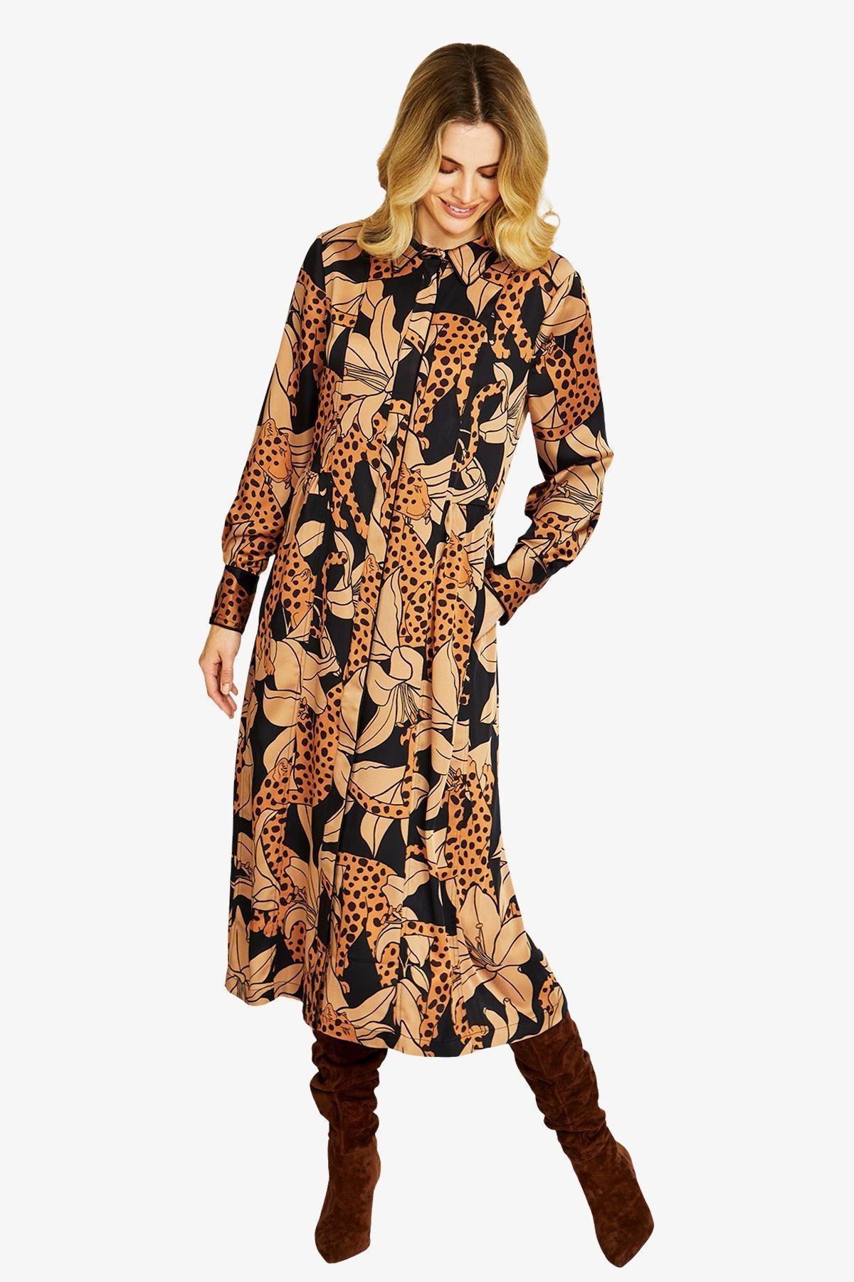 Womens Spliced Animal Midi Dress Multicolor P605506