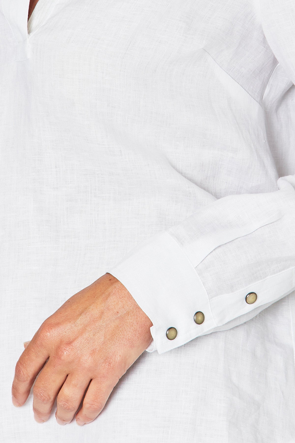 Stitch Detail Linen Shirt White and Flax