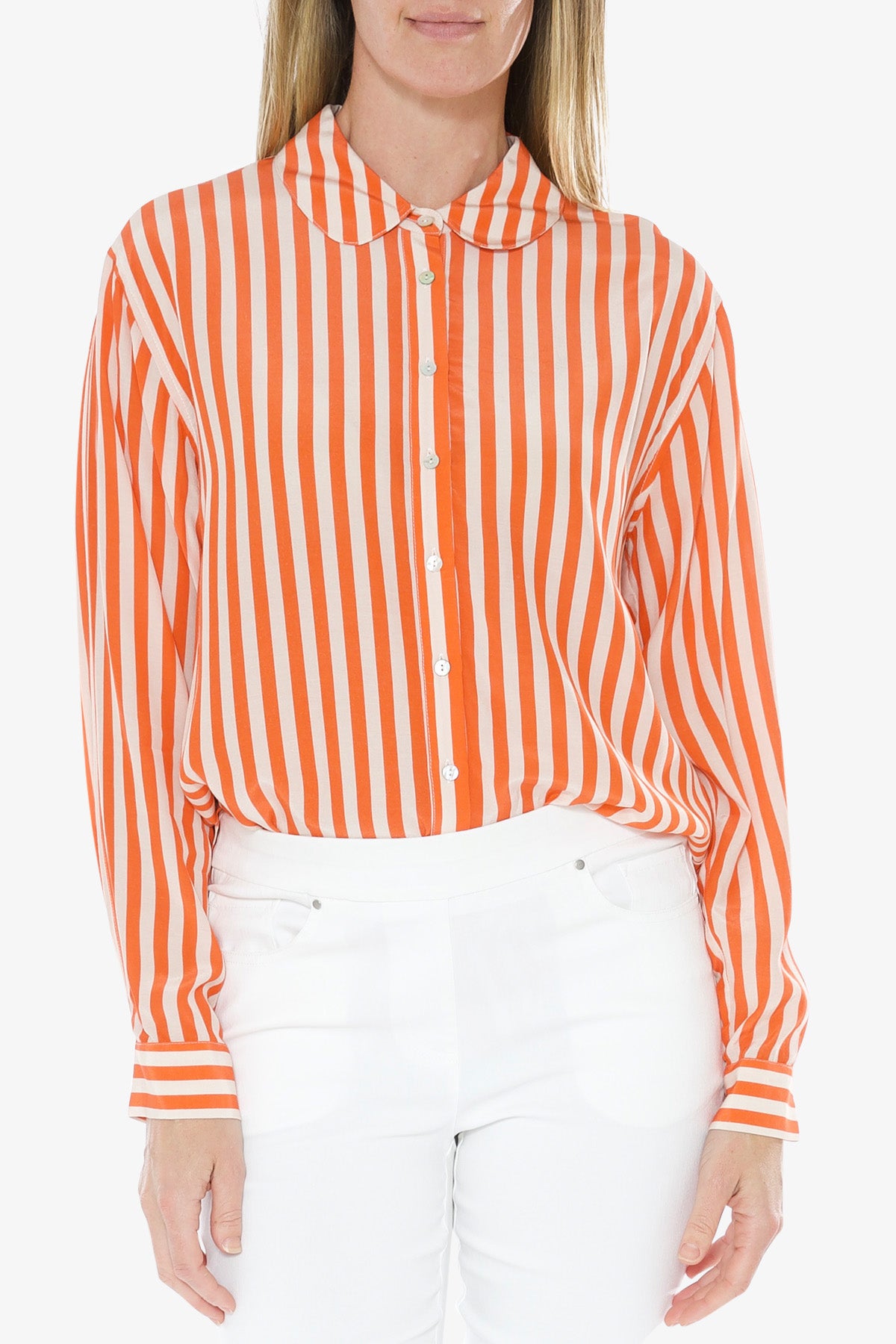 Orange striped shirt womens best sale