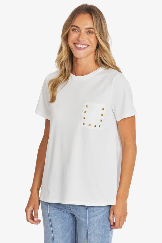 Stud Pocket Tee in Ivory
