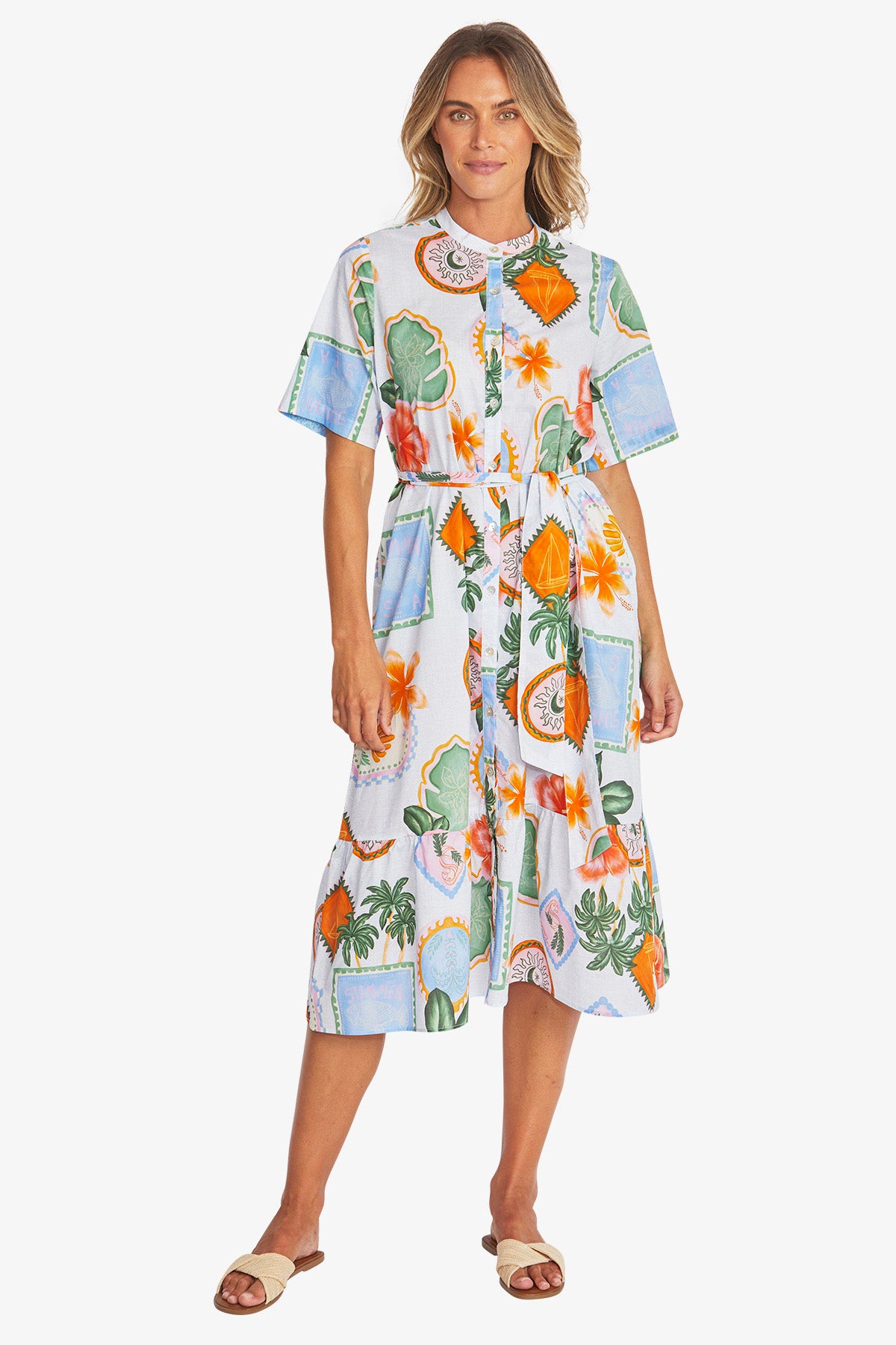 Womens Tahiti Belted Dress Multicolor P595561