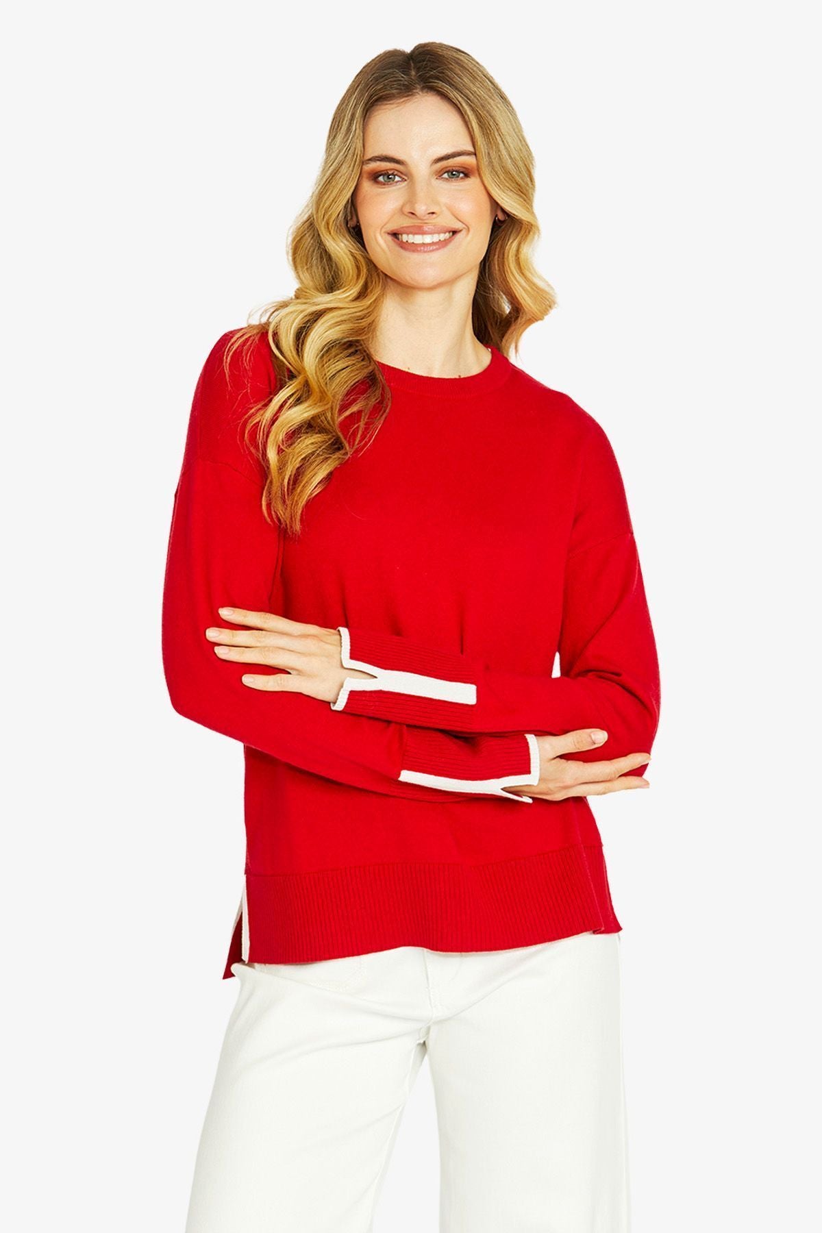 Womens Tessa Tipped Pullover Red P605023