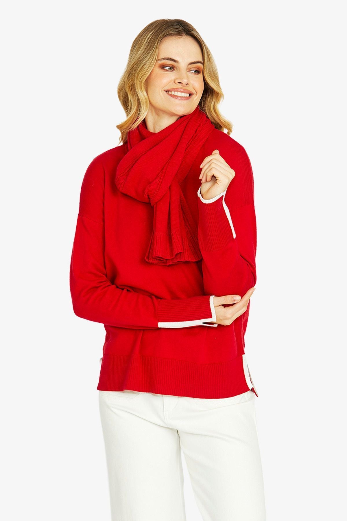 Womens Tessa Tipped Pullover Red P605023