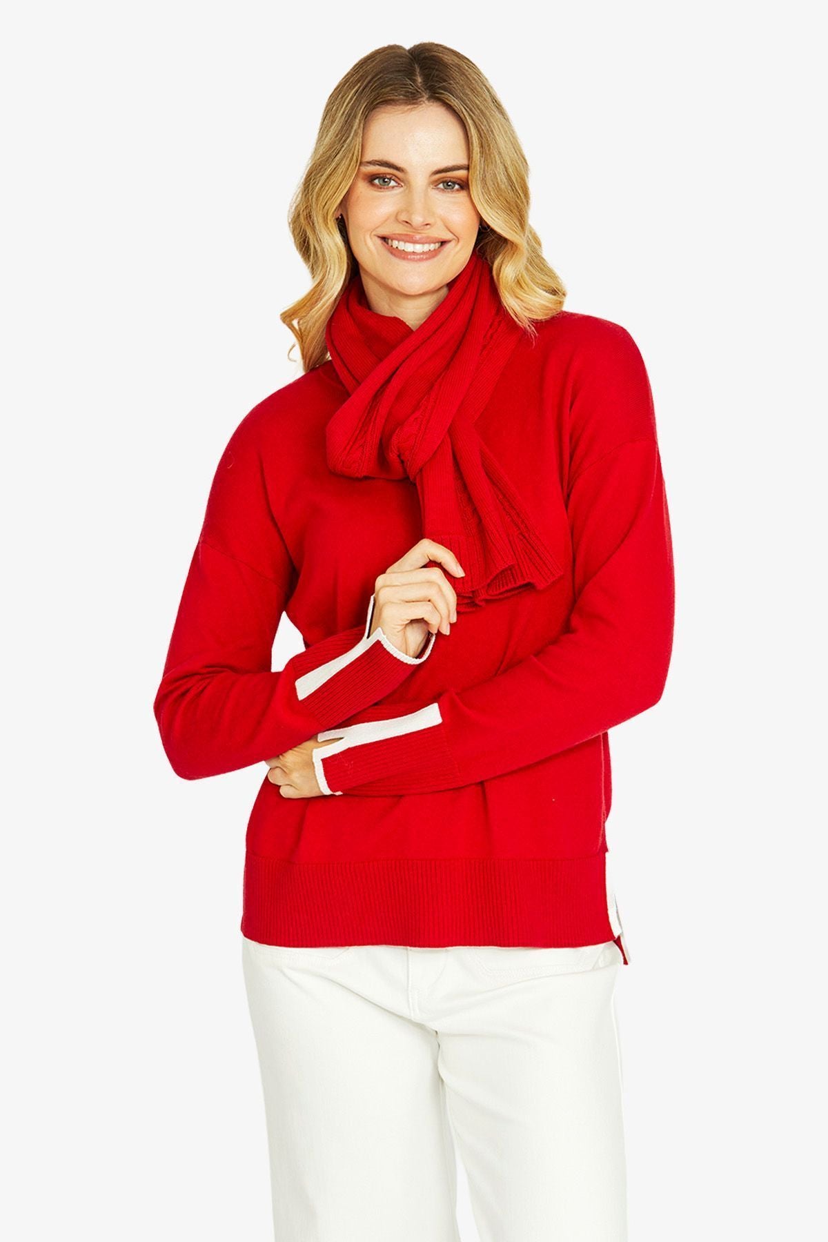 Womens Tessa Tipped Pullover Red P605023