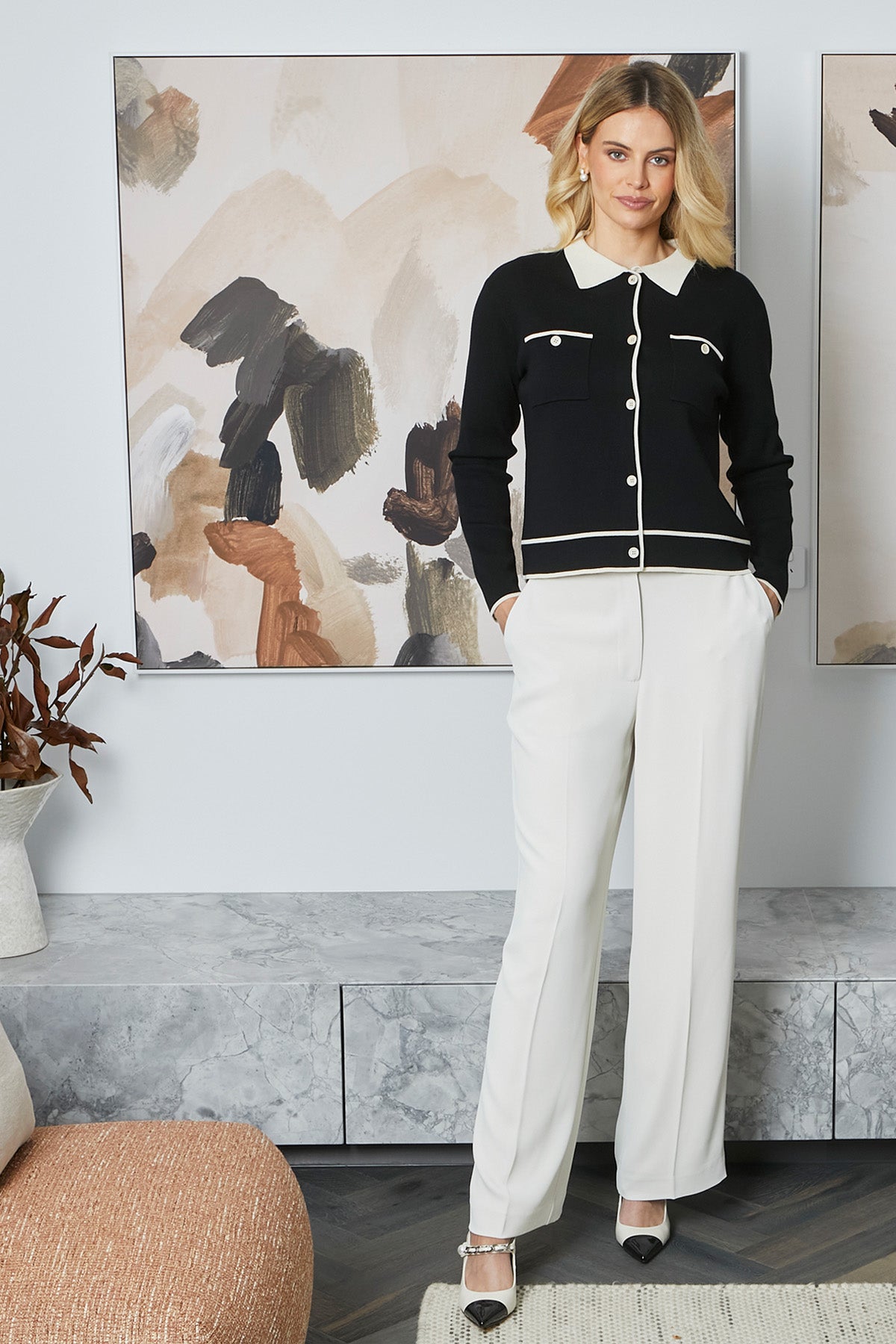 Womens Tiffany Tipped Cardigan Black P605006