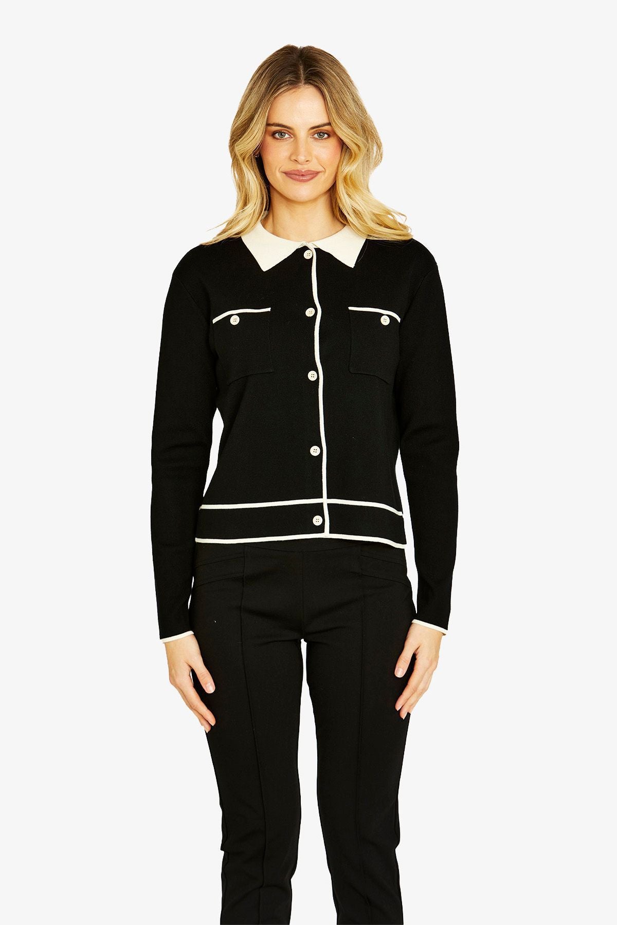 Womens Tiffany Tipped Cardigan Black P605006