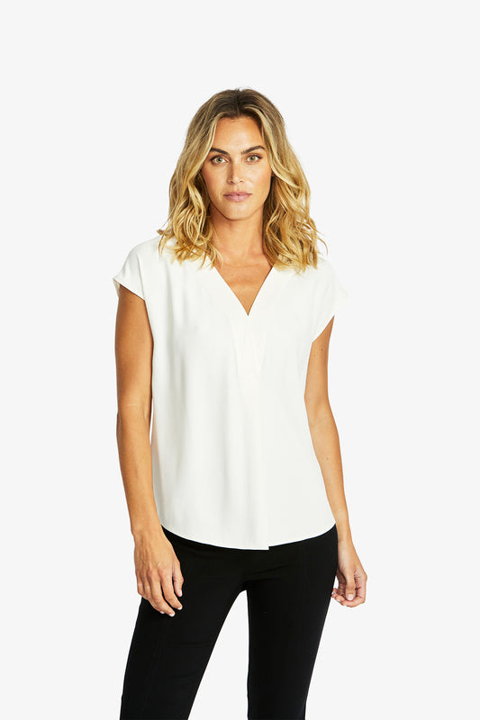 Women's V-Neck Slinky Top in Ivory Cream | Helen