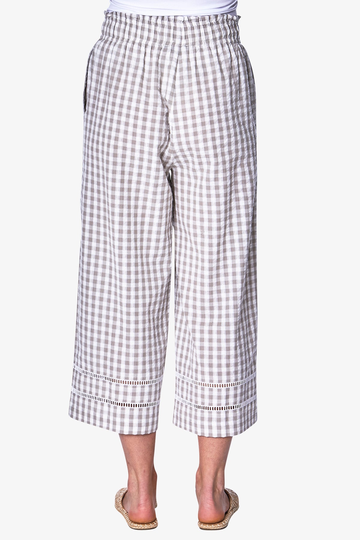 Wide Leg Gingham Pant White and Beige