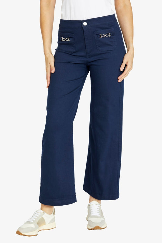 Womens Wideleg Chaintrim Pant Navy P605705
