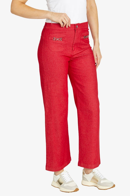Womens Wideleg Chaintrim Pant Red P605705