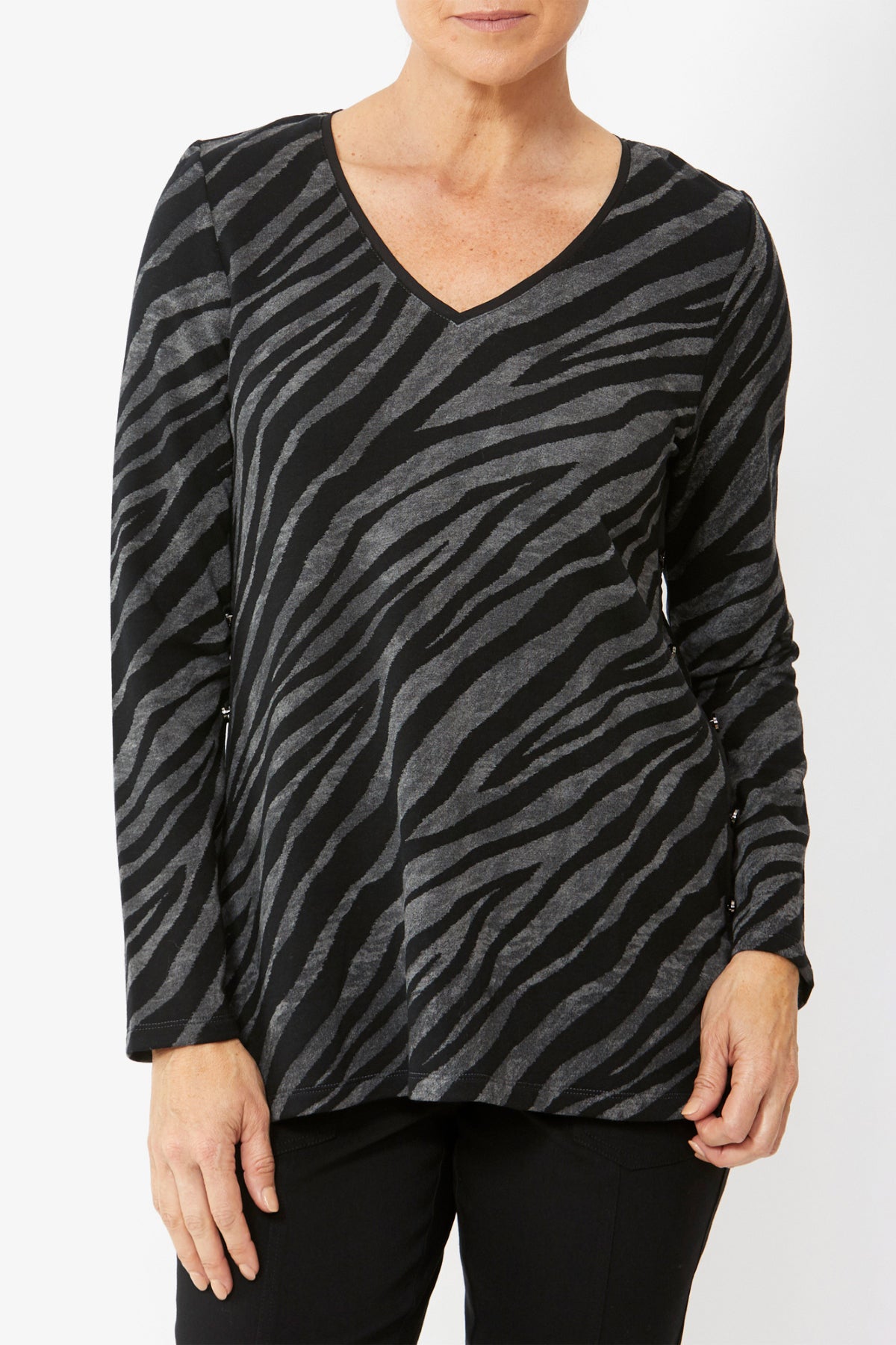 Women's Zebra Print V-Neck Top in Print