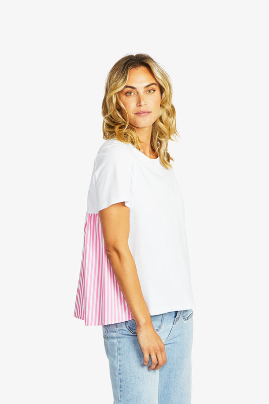 Zoey Stripe Top in White-Bubblegum