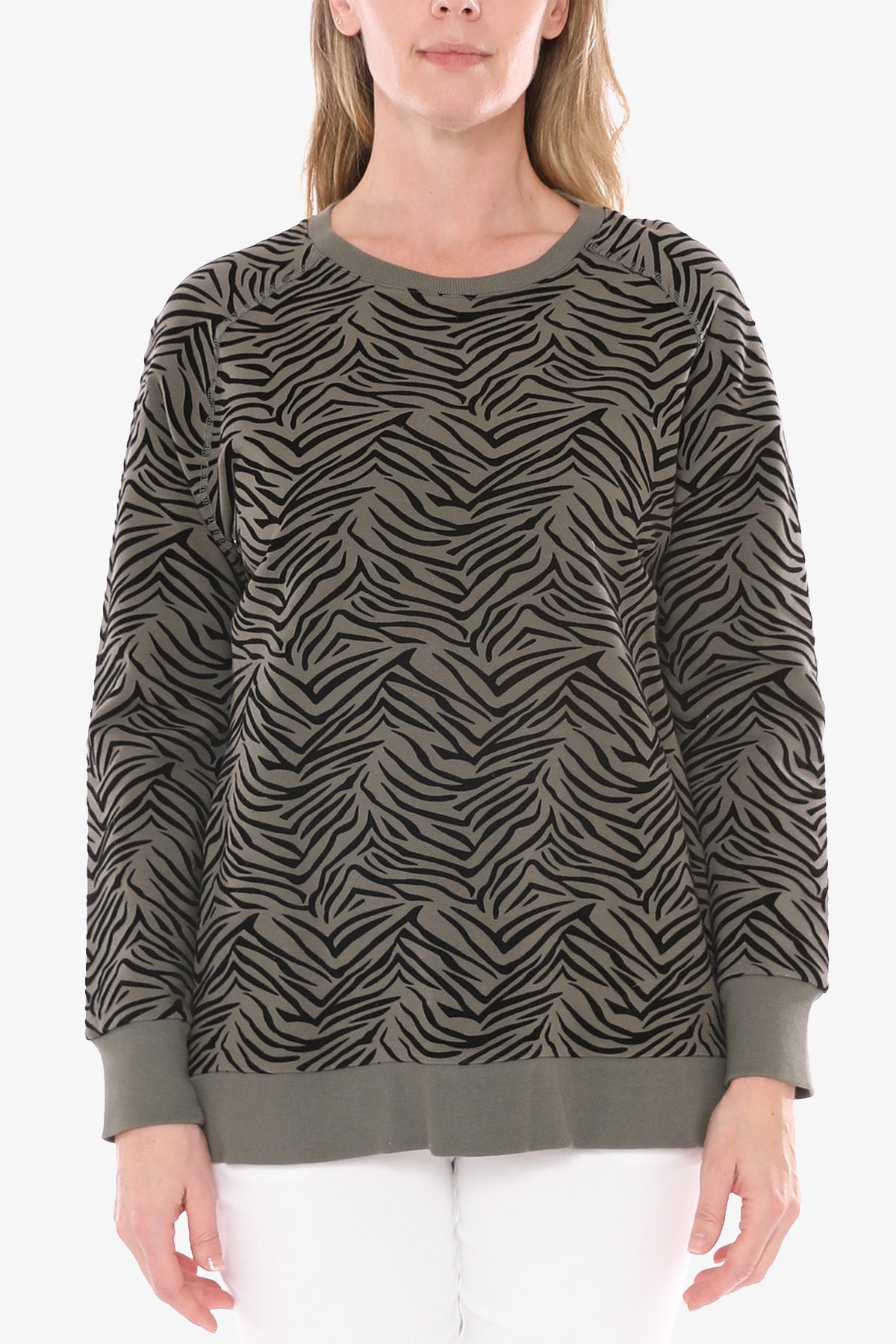 Zebra Flock Sweat Top Khaki/Black