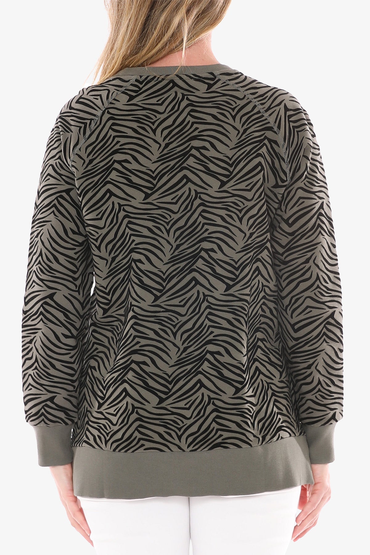 Zebra Flock Sweat Top Khaki/Black