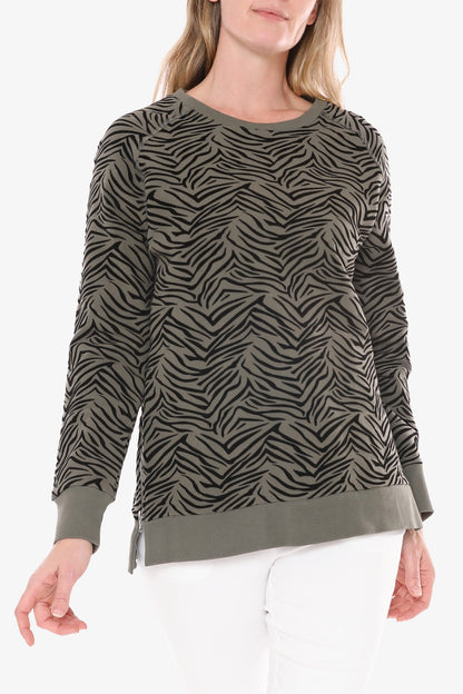 Zebra Flock Sweat Top Khaki/Black