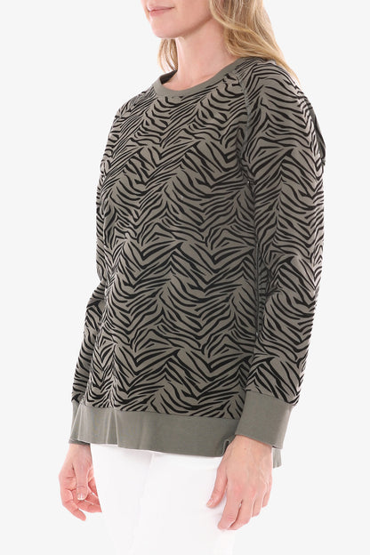 Zebra Flock Sweat Top Khaki/Black